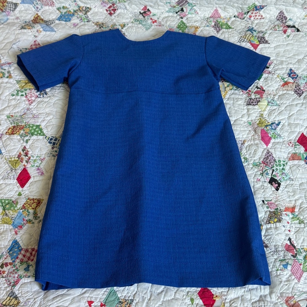 Handmade Amish Dress Girls Royal Blue Textured Modest A-Line Short Sleeve Plain
